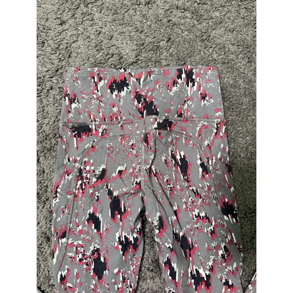 LULULEMON Patterned Fast & Free 7/8 Tight Athletic Leggings w Pockets Sz 4 Gray - Picture 6 of 7